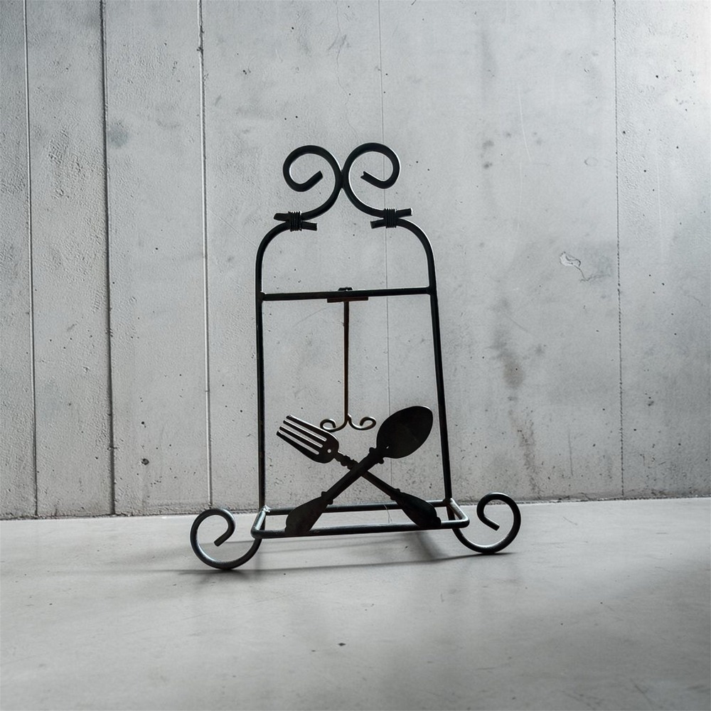 Wrought Iron Cookbook/Picture Holder Rustic Black Color Spoon Fork Easel